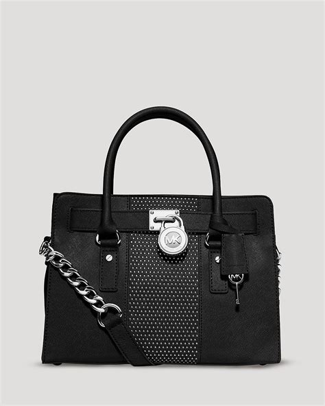 michael michael kors microstud hamilton center stripe ew satchel|Auth Michael Kors Microstud Hamilton Stripe EW Satchel Tote.